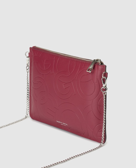 Pouch Gloria Ortiz Sofia Stamp de piel grabada en burdeos