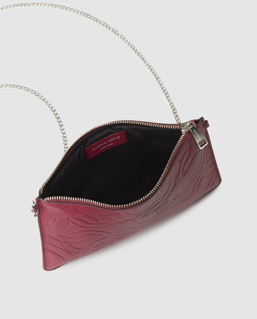 Pouch Gloria Ortiz Sofia Stamp de piel grabada en burdeos