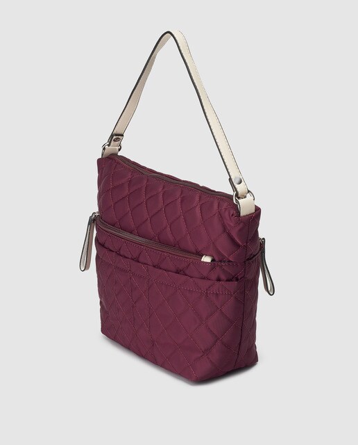 Bolso de hombro acolchado Piel Morena de nylon en burdeos con cremallera