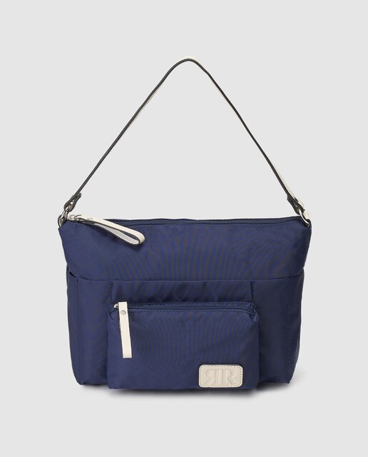 Bolso de hombro Piel Morena de nylon en azul con bolsillos exteriores