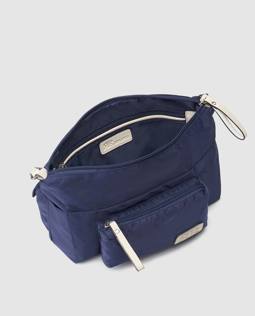 Bolso de hombro Piel Morena de nylon en azul con bolsillos exteriores