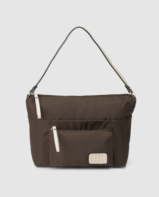 Bolso de hombro Piel Morena de nylon en marrón con bolsillos exteriores