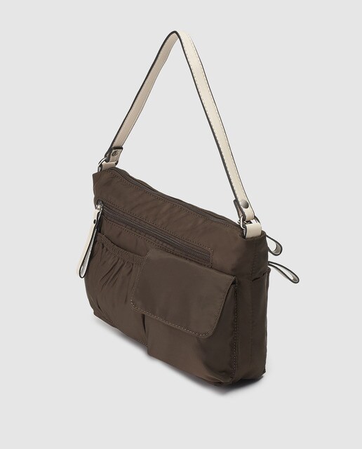 Bolso de hombro Piel Morena de nylon en marrón con bolsillos exteriores