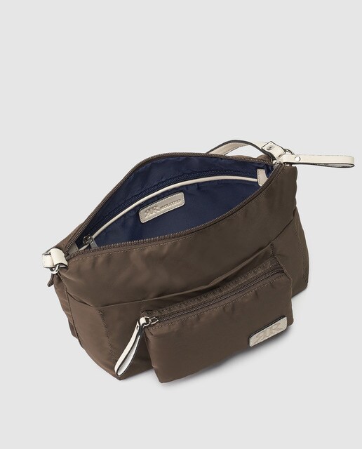 Bolso de hombro Piel Morena de nylon en marrón con bolsillos exteriores