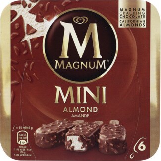 Magnum Mini Gelado de Amêndoas Pack 6 embalagem 55 ml