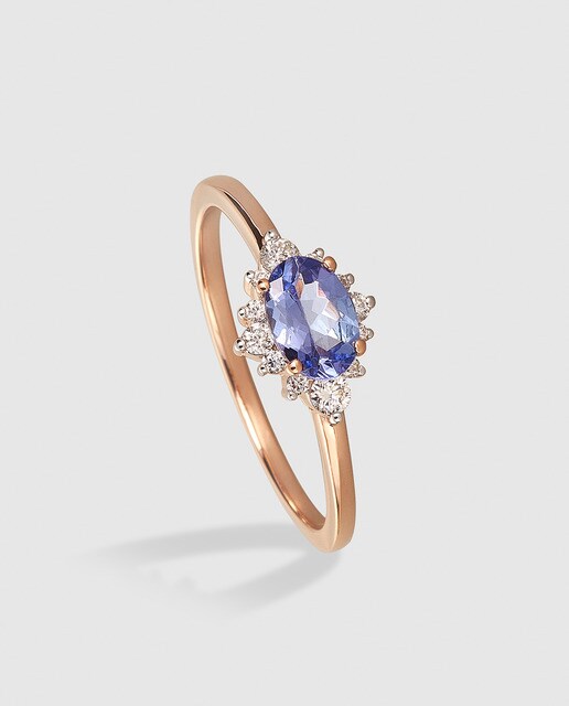 Anillo El Corte Inglés Notre Dame de oro rosa, diamantes y tanzanita