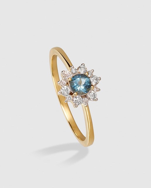 Anillo El Corte Inglés Notre Dame de oro, diamantes y topacio London Blue