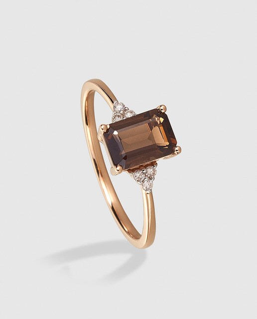 Anillo El Corte Inglés Notre Dame de oro rosa, diamantes y cuarzo