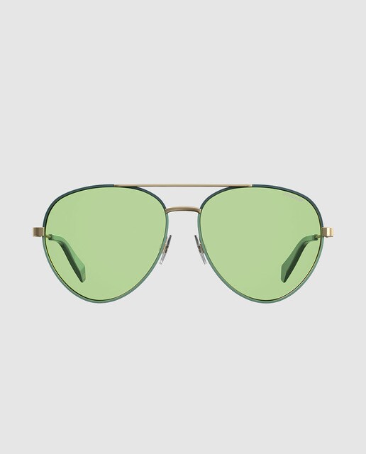 Gafas de sol de mujer Polaroid metálicas de aviador en tono dorado con lentes en verde
