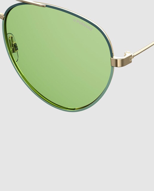 Gafas de sol de mujer Polaroid metálicas de aviador en tono dorado con lentes en verde