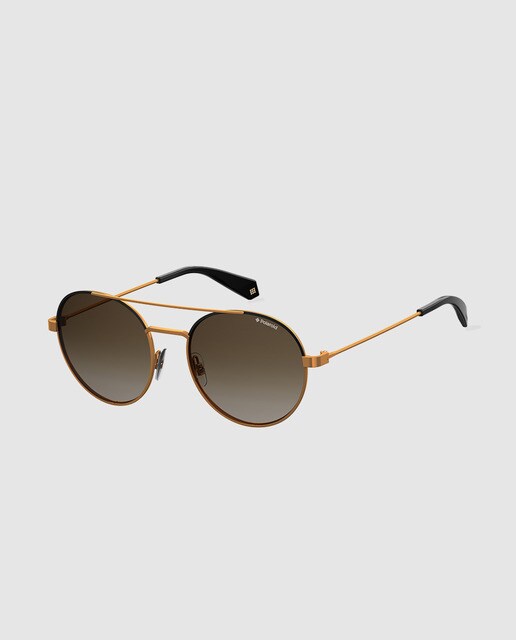 Gafas de sol unisex Polaroid de montura metálica en camel con doble puente