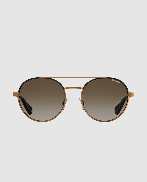 Gafas de sol unisex Polaroid de montura metálica en camel con doble puente