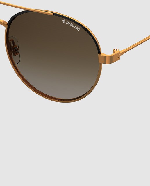 Gafas de sol unisex Polaroid de montura metálica en camel con doble puente