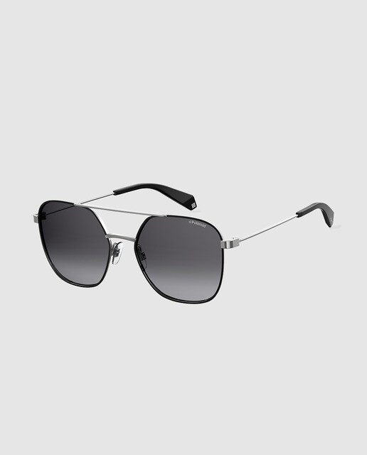Gafas de sol unisex Polaroid cuadradas de metal en negro con lentes en gris