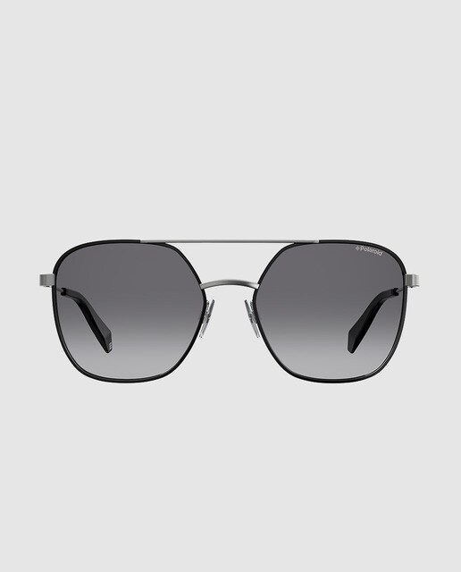 Gafas de sol unisex Polaroid cuadradas de metal en negro con lentes en gris