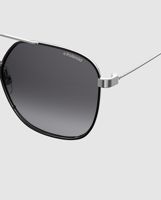 Gafas de sol unisex Polaroid cuadradas de metal en negro con lentes en gris