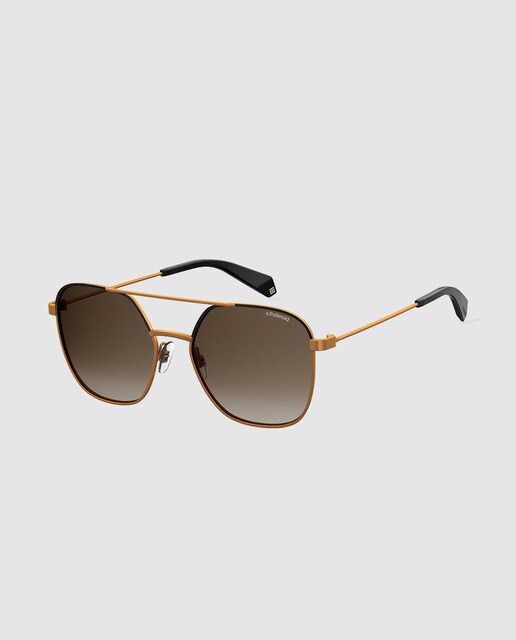 Gafas de sol unisex Polaroid cuadradas de metal en camel con lentes en gris