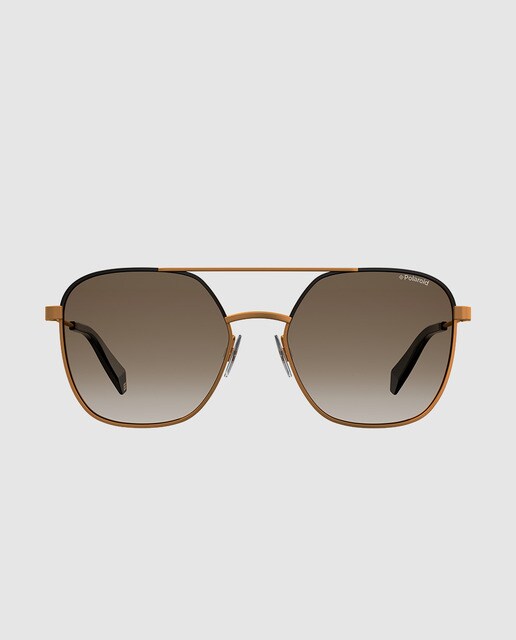 Gafas de sol unisex Polaroid cuadradas de metal en camel con lentes en gris