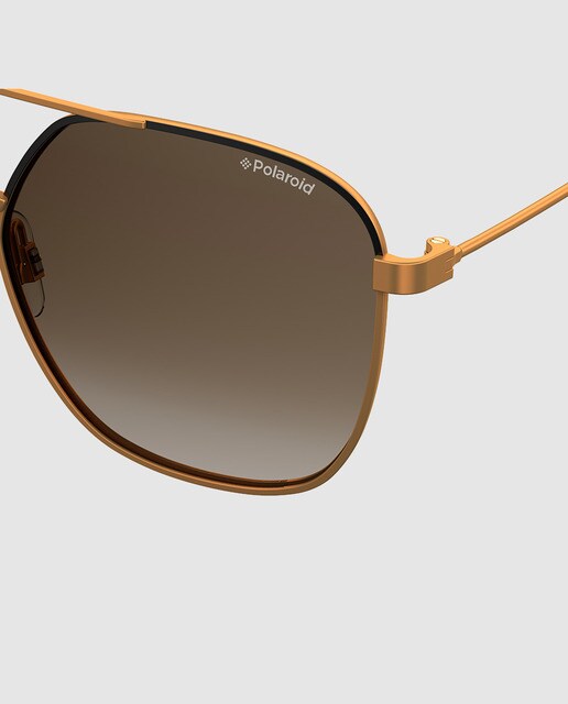 Gafas de sol unisex Polaroid cuadradas de metal en camel con lentes en gris