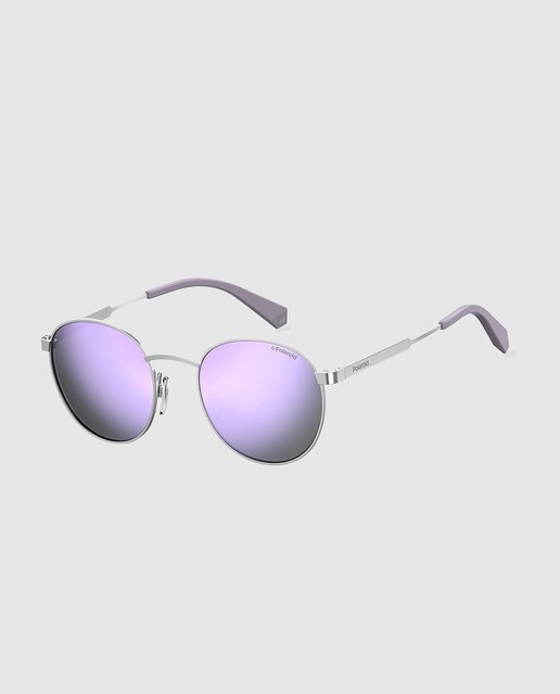Gafas de sol unisex Polaroid con montura metálica oval en plateado
