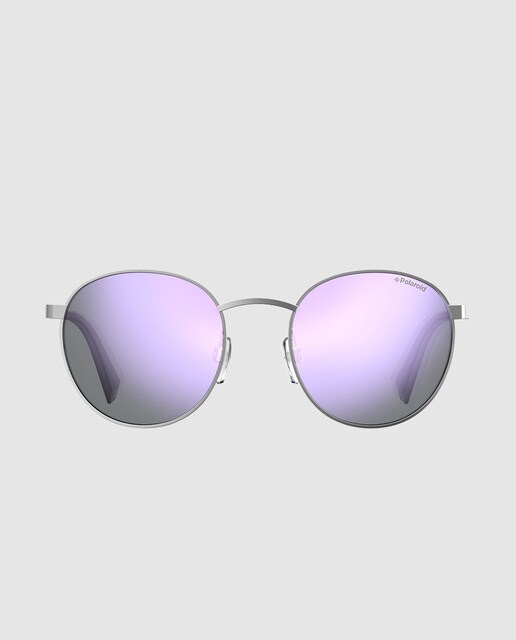 Gafas de sol unisex Polaroid con montura metálica oval en plateado