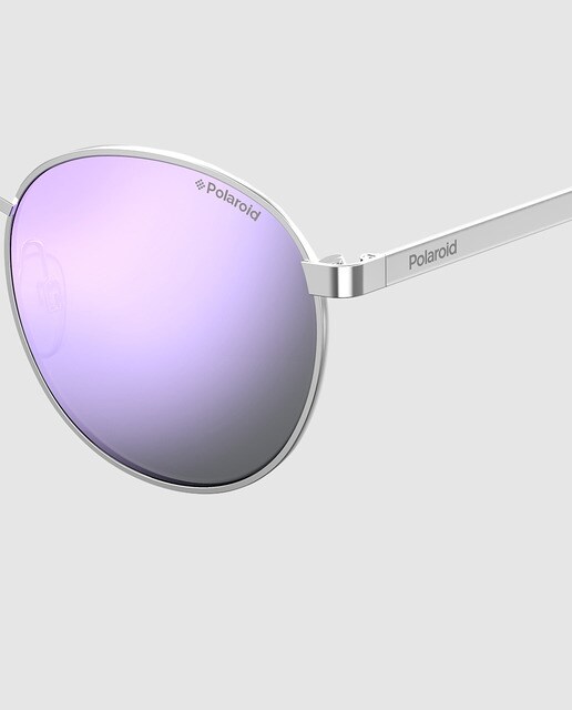 Gafas de sol unisex Polaroid con montura metálica oval en plateado