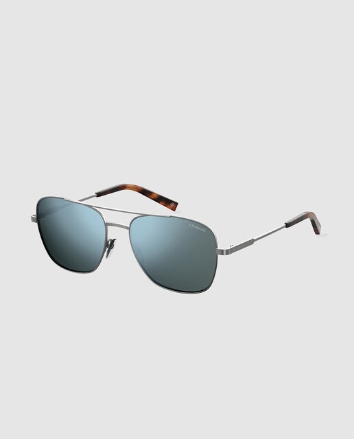Gafas de sol de hombre Polaroid rectangulares de metal en tono plateado con lente azul