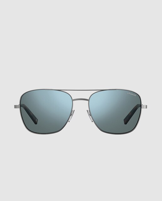 Gafas de sol de hombre Polaroid rectangulares de metal en tono plateado con lente azul