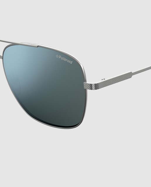 Gafas de sol de hombre Polaroid rectangulares de metal en tono plateado con lente azul