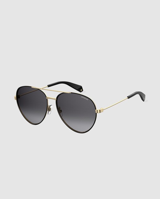 Gafas de sol de mujer Polaroid metálicas de aviador en tono dorado con lentes en gris