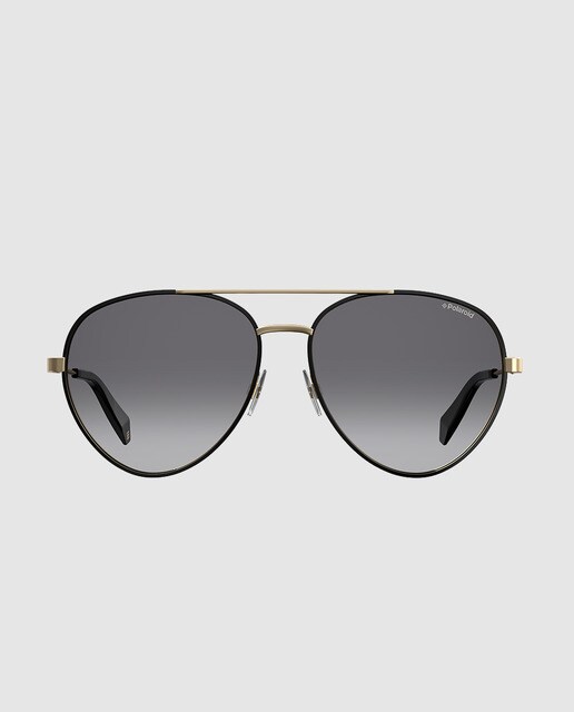 Gafas de sol de mujer Polaroid metálicas de aviador en tono dorado con lentes en gris
