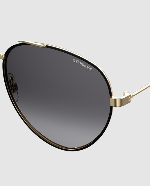 Gafas de sol de mujer Polaroid metálicas de aviador en tono dorado con lentes en gris