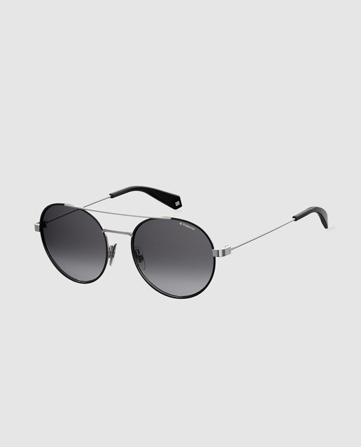 Gafas de sol unisex Polaroid de montura metálica en negro con doble puente