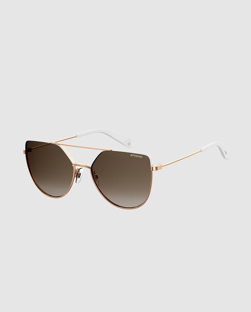 Gafas de sol de mujer Polaroid mariposa de metal en dorado con lente marrón