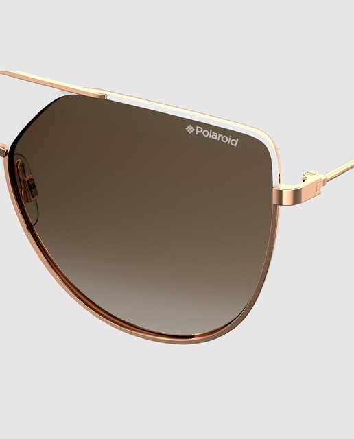 Gafas de sol de mujer Polaroid mariposa de metal en dorado con lente marrón