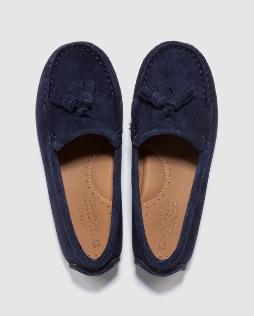 Mocasines de niño Essentials Kids en ante azul con borlas