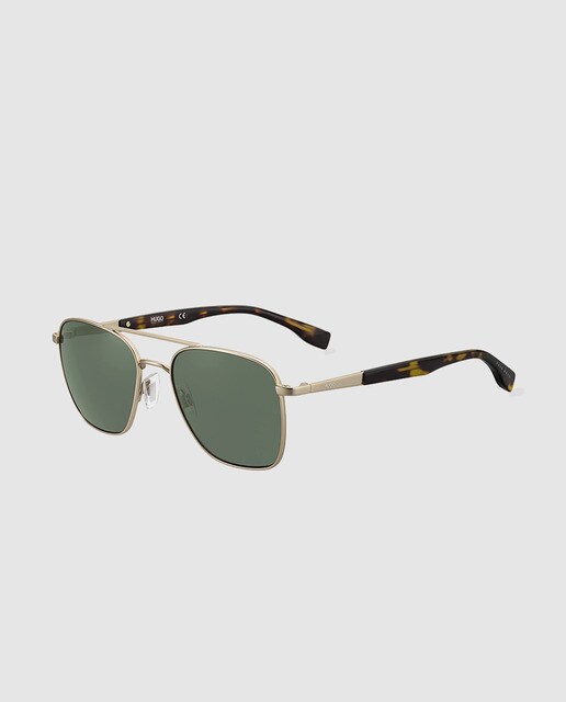 Gafas de sol de hombre Hugo cuadradas de metal dorado con lente verde