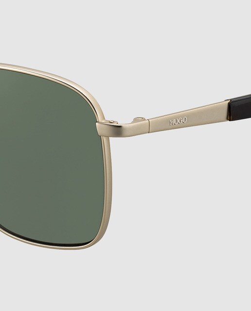 Gafas de sol de hombre Hugo cuadradas de metal dorado con lente verde