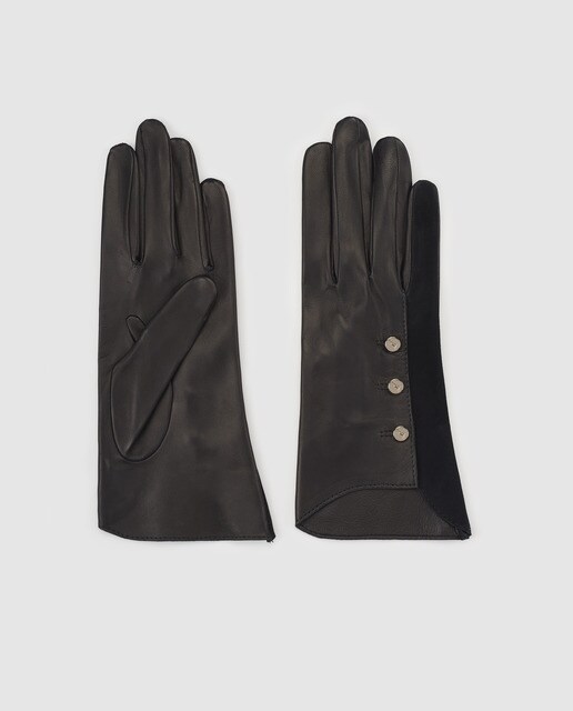 Guantes de mujer en piel de color negro con botones El Antílope