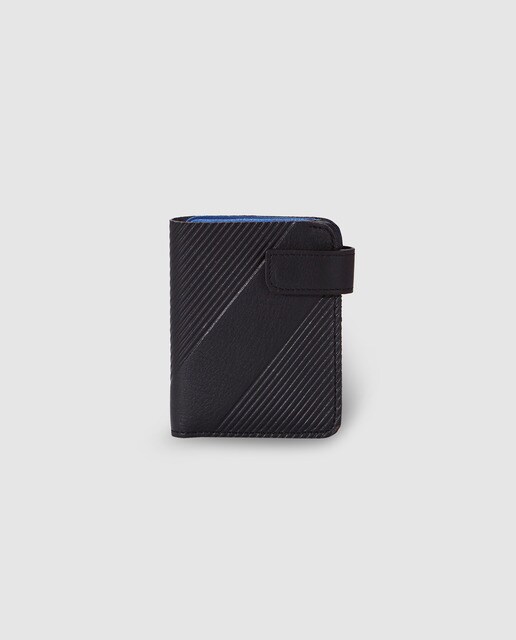 Cartera vertical de hombre Alep de piel en negro con clic y monedero