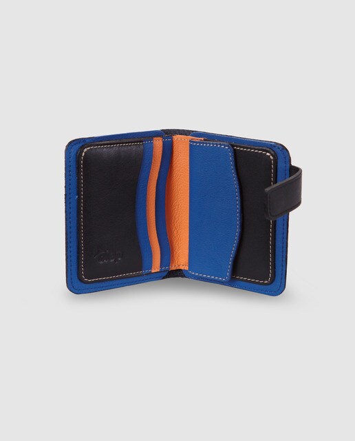 Cartera vertical de hombre Alep de piel en negro con clic y monedero