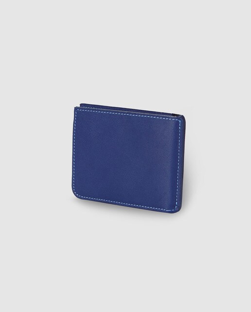 Cartera de hombre Alep de piel en azul con grabado de la firma