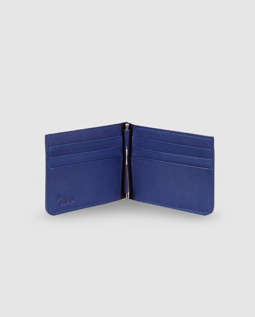 Cartera de hombre Alep de piel en azul con grabado de la firma