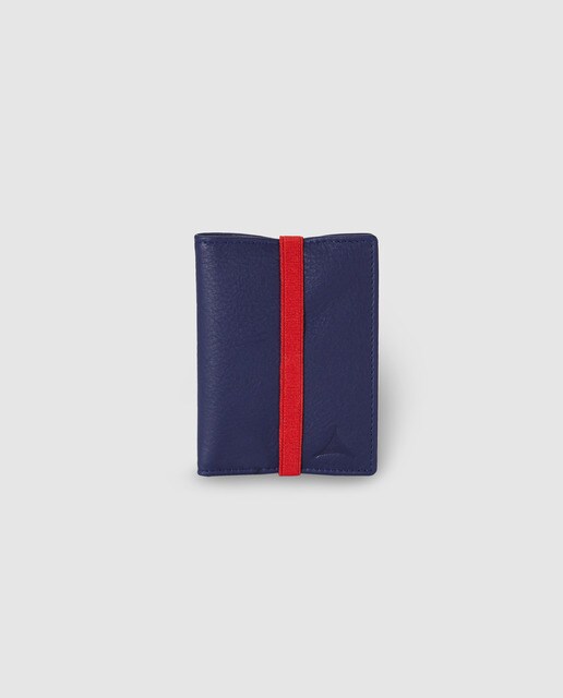 Cartera vertical de hombre Alep de piel en azul marino con elástico