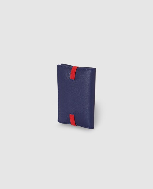 Cartera vertical de hombre Alep de piel en azul marino con elástico
