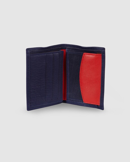 Cartera vertical de hombre Alep de piel en azul marino con elástico
