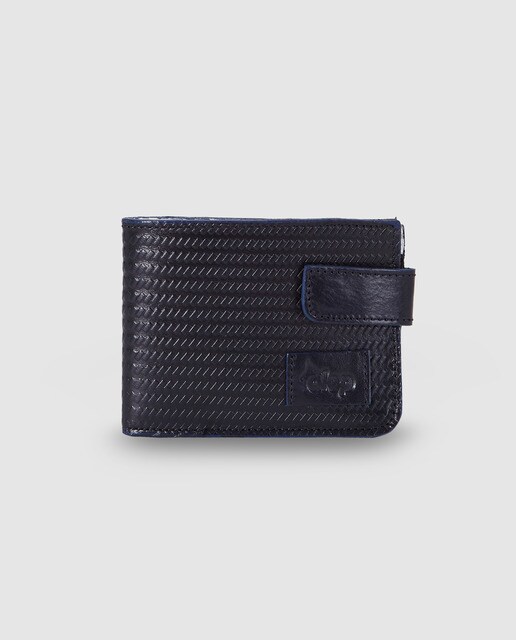 Cartera de hombre Alep de piel grabada en negro con clic