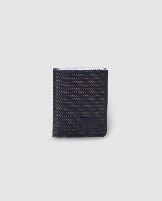 Cartera vertical de hombre Alep de piel grabada en azul marino