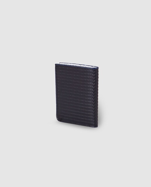 Cartera vertical de hombre Alep de piel grabada en azul marino