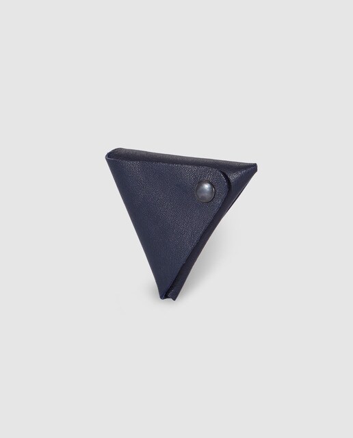 Monedero triangular de hombre Alep de piel lisa azul marino con clic